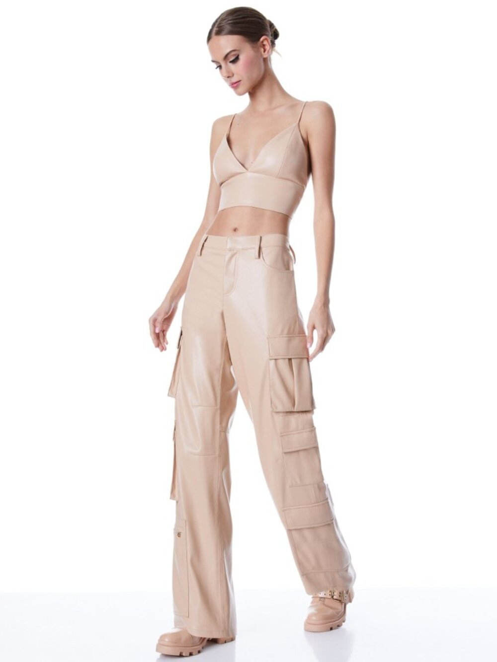 Alice + Olivia Luis Vegan Leather Cargo Pants - Picture 2 of 14